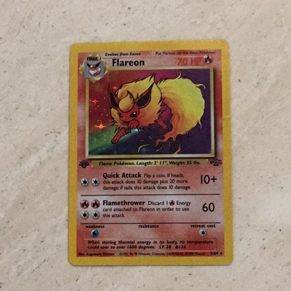 Flareon 1st Edition 1999 Holo Pokemon Card 3/64 Jungle #3 - Picture 8 of 16